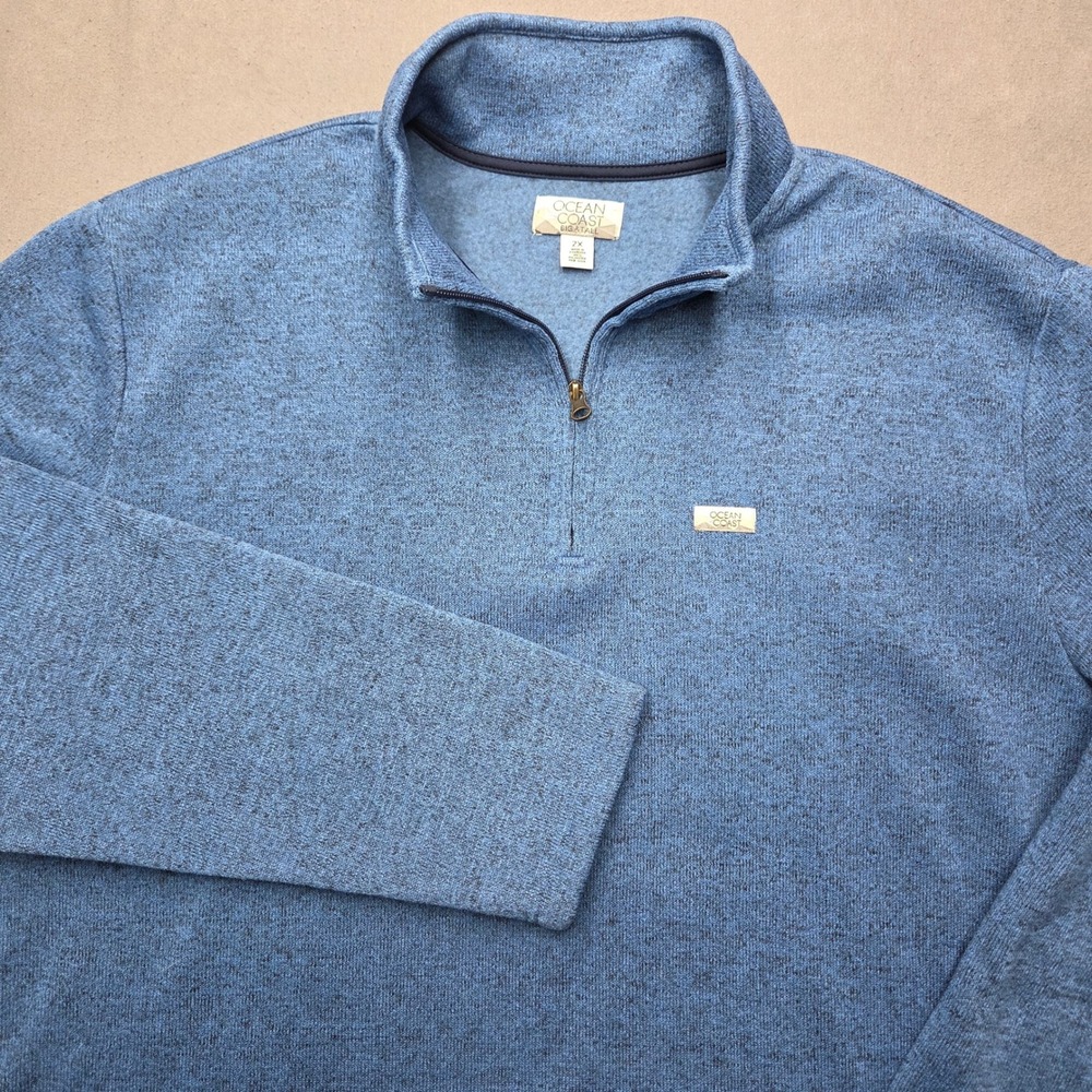Ocean Coast Big & Tall Mens 2X Blue Heathered Quarter Zip Fleece Pullover